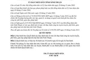 Quyết định 55/2012/QĐ-UBND mức chi tuyên truyền pháp luật Ninh Thuận
