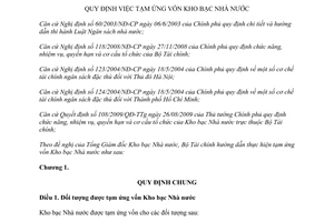 Thông tư 162/2012/TT-BTC quy định việc tạm ứng vốn Kho bạc Nhà nước