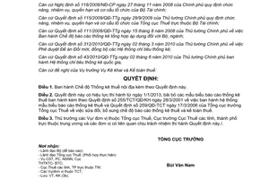 Quyết định số 1492/QĐ-TCT ban hành Chế độ Thống kê thuế nội địa