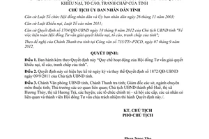 Quyết định 1807/QĐ-UBND năm 2012 Hội đồng tư vấn giải quyết khiếu nại