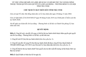 Quyết định 1744/QĐ-UBND năm 2012 thủ tục hành chính thuộc Sở Lao động Trà Vinh