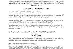Quyết định 1812/QĐ-UBND 2012 thực thi Hiệp định hàng rào kỹ thuật trong thương mại 2012 2015 Quảng Trị