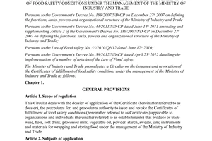 Circular No. 29/2012/TT-BCT on the issuance and revocation of the certificates