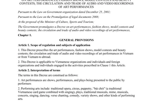 Decree No. 79/2012/ND-CP on art performances fashion shows model contests and