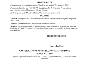Decision No. 1474/QD-TTg on issuance of national action plan on climate change