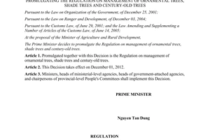 Decision No. 39/2012/QD-TTg promulgating the regulation on management of ornamen