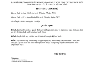Quyết định 1473/QĐ-TTg năm 2012 Kế hoạch triển khai Danh mục nghị định hướng dẫn