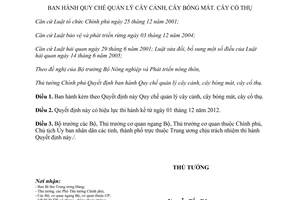 Quyết định 39/2012/QĐ-TTg Quy chế quản lý cây cảnh bóng mát cổ thụ