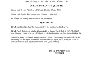 Quyết định 1830/QĐ-UBND năm 2012 Quy chế Giải thưởng Bùi Dục Tài Quảng Trị