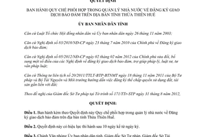 Quyết định 36/2012/QĐ-UBND Quy chế phối hợp trong quản lý nhà nước Đăng ký