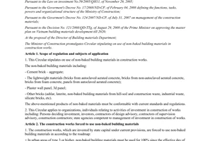 Circular No. 09/2012/TT-BXD stipulating on use of non-baked building materials