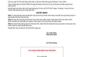 Quyết định 2833/QĐ-UBND năm 2012 công bố thủ tục hành chính thuộc phạm vi