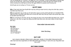 Quyết định 1806/QĐ-KTNN năm 2012 Quy chế quy hoạch cán bộ công chức lãnh đạo