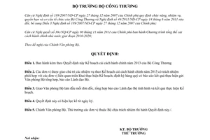 Quyết định 7202/QĐ-BCT năm 2012 Kế hoạch Cải cách hành chính năm 2013