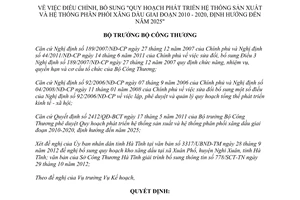 Quyết định 7198/QĐ-BCT điều chỉnh Quy hoạch phát triển hệ thống sản xuất