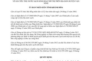 Quyết định 2946/QĐ-UBND 2012 giá tiêu thụ nước sạch huyện Vạn Ninh Khánh Hòa