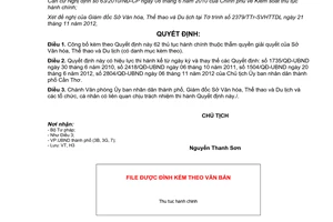 Quyết định 2982/QĐ-UBND năm 2012 công bố thủ tục hành chính của Sở VH-TT-DL