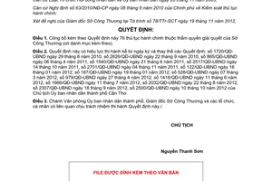 Quyết định 2986/QĐ-UBND năm 2012 công bố thủ tục hành chính Sở Công Thương