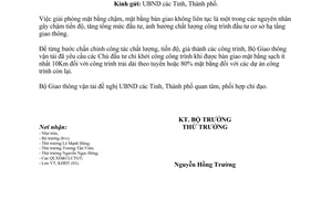 Công văn 9236/BGTVT-KHĐT điều kiện mặt bằng khởi công công trình giao thông đường bộ 2012