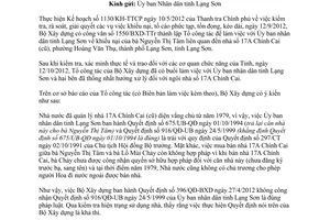 Công văn 1921/BXD-TTr giải quyết khiếu nại nhà 17A Chính Cai tỉnh Lạng Sơn 2012