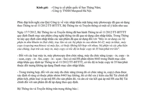 Công văn 2973/BTTTT-CNTT nhập khẩu máy photocopy đã qua sử dụng theo Thông tư 11