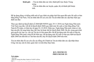 Công văn 244/TANDTC-KHXX mức lãi suất cơ bản bằng đồng Việt Nam