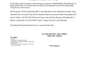 Công văn 8856/VPCP-KTN 2012 dự án đầu tư sử dụng đất lúa