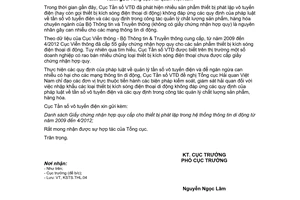 Công văn 2565/CTS-KSTS phối hợp xử lý thiết bị kích sóng điện thoại di động