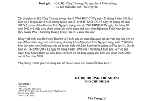 Công văn 8931/VPCP-KTN điều chỉnh công suất và bổ sung nhà máy kẽm điện phân