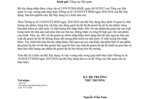 Công văn 1949/BXD-VLXD vướng mắc thực hiện Thông tư 14/2010/TT-BXD