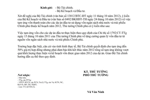 Công văn 1869/TTg-KTTH tạm ứng vốn đầu tư sử dụng ngân sách trái phiếu Chính phủ 2012