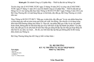 Công văn 10998/BCT-XNK hướng dẫn Thông tư 08/2012/TT-BCT đối với mặt hàng bếp ga