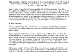 Công văn 387/TB-VPCP kết luận của Phó Thủ tướng Hoàng Trung Hải Trưởng Ban