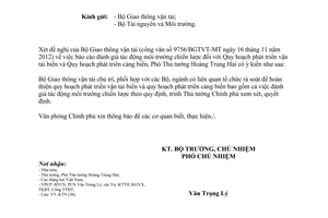 Công văn 9606/VPCP-KTN báo cáo đánh giá tác động môi trường chiến lược