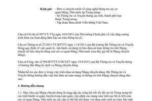 Công văn 3240/BTTTT-ƯDCNTT bảo đảm an toàn mạng thông tin trên Mạng truyền số liệu chuyên dùng 2012