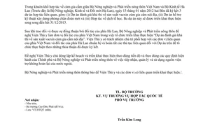 Công văn 5807/BNN-HTQT triển khai hợp tác với Hà Lan trong lĩnh vực cúm gia cầm