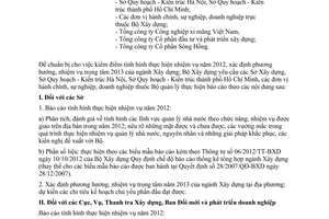 Công văn 2109/BXD-KHTC báo cáo tình hình thực hiện nhiệm vụ năm 2012 xây dựng