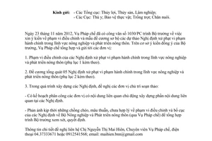 Công văn 5822/BNN-PC phạm vi điều chỉnh đề cương tổng quát các Nghị định xử phạt