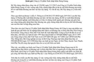 Công văn 57/BXD-VLXD hướng dẫn xuất khẩu khoáng sản vật liệu xây dựng