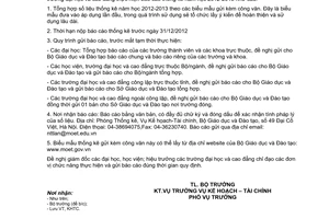 Công văn 8221/BGDĐT-KHTC báo cáo thống kê Định kỳ năm học 2012-2013
