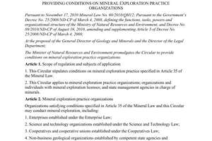 Circular No. 17/2012/TT-BTNMT providing conditions on mineral exploration practi