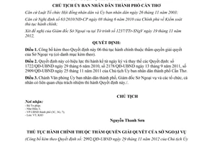 Quyết định 2992/QĐ-UBND năm 2012 công bố thủ tục hành chính Sở Ngoại vụ Cần Thơ