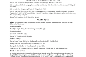 Quyết định 29/2012/QĐ-UBND phạm vi khu vực nội thành áp dụng thí điểm xử phạt
