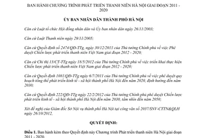 Quyết định 5528/QĐ-UBND năm 2012 Chương trình Phát triển thanh niên Hà Nội