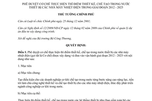 Quyết định 1791/QĐ-TTg năm 2012 thiết bị nhà máy nhiệt điện