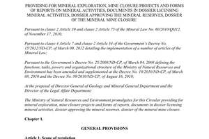 Circular No. 16/2012/TT-BTNMT providing for mineral exploration mine closure