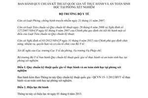 Thông tư 25/2012/TT-BYT Quy chuẩn kỹ thuật quốc gia thực hành an toàn sinh học