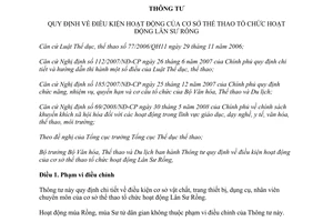 Thông tư 10/2012/TT-BVHTTDL điều kiện hoạt động của cơ sở thể thao tổ chức