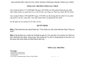 Quyết định 1936/QĐ-TCT năm 2012 Tiêu chuẩn chức danh lãnh đạo thuộc