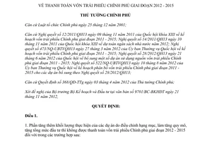 Quyết định số 1790/QĐ-TTg ngày 29/11/2012 thanh toán vốn trái phiếu Chính phủ